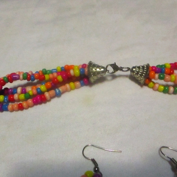 Vintage 80s Multicolor Necklace Earrings Colorful Chunky Beaded necklace twisted - Picture 6 of 8